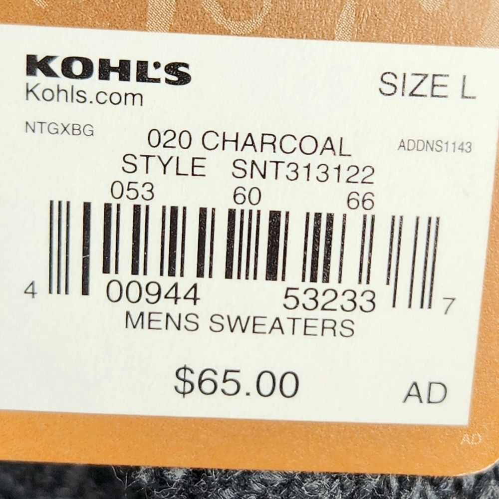 Sonoma NWT Charcoal Color Crew Neck Long Sleeve Sweater Size Large - Picture 10 of 12
